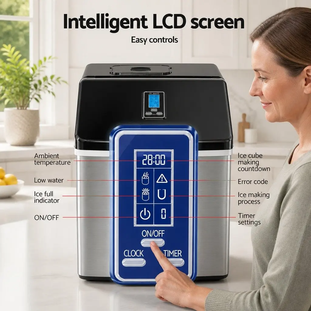 Ice Maker Machine Countertop Silver Compact 18kg Daily Production