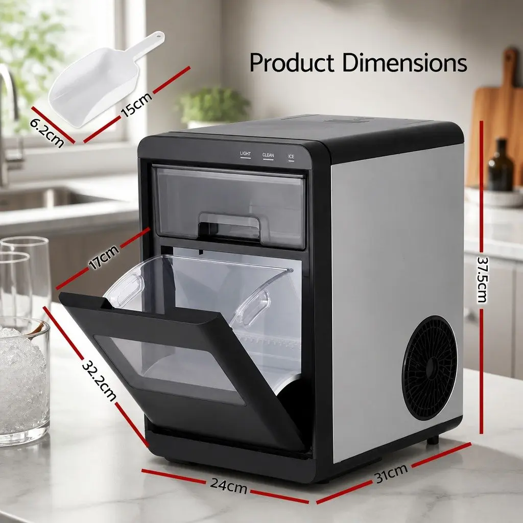 Ice Maker Machine 20kg Nugget Countertop Quick Chill Self Cleaning Black