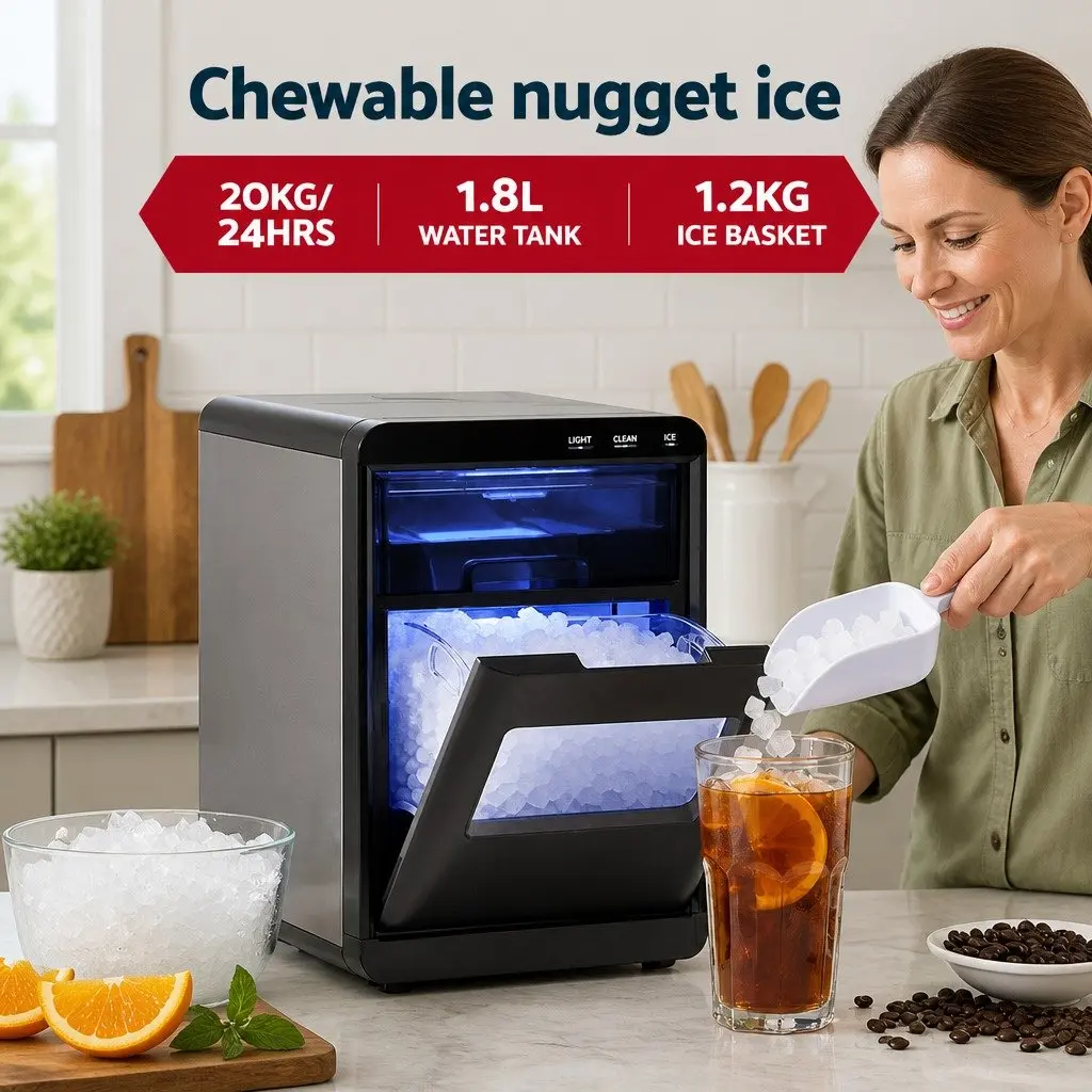 Ice Maker Machine 20kg Nugget Countertop Quick Chill Self Cleaning Black