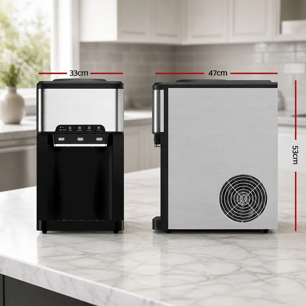 Ice Maker Machine Countertop 20kg Hot Cold Water Dispenser 3-in-1 Silver Black