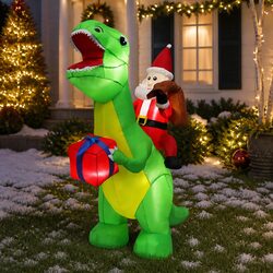 Christmas Dinosaur Inflatable: 1.75M Waterproof Fabric with LEDs