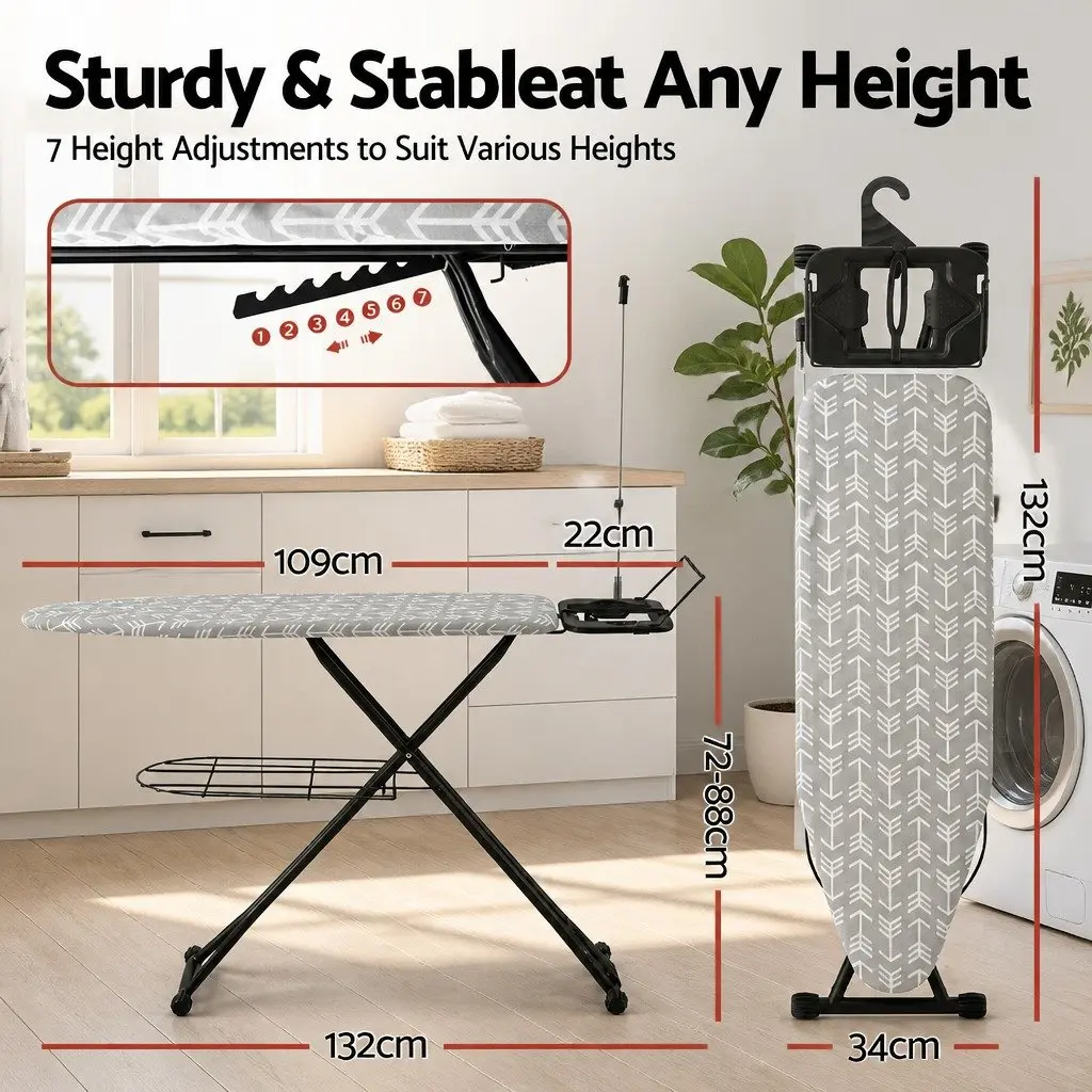 Foldable Ironing Board for Laundry Room Heavy Duty Steel Frame 7 Height Settings