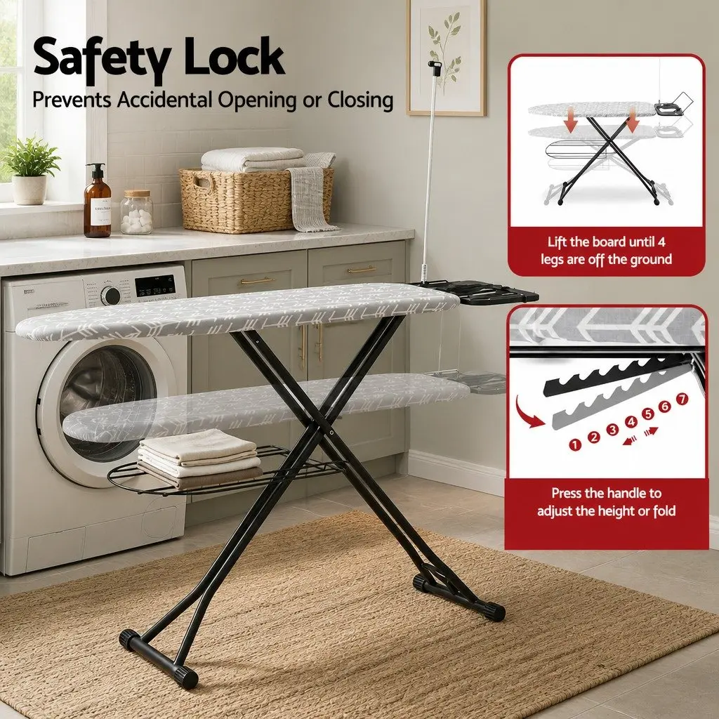 Foldable Ironing Board for Laundry Room Heavy Duty Steel Frame 7 Height Settings
