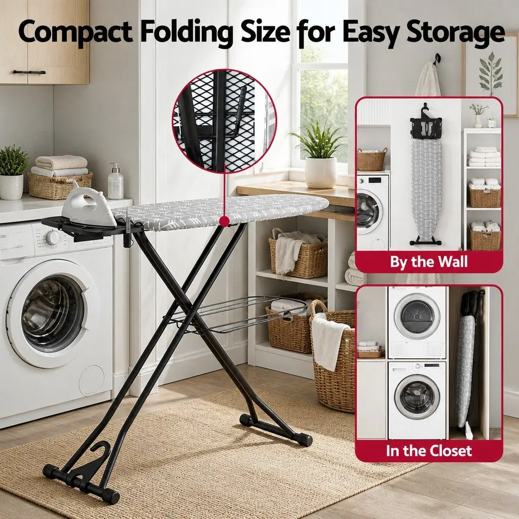 Foldable Ironing Board for Laundry Room Heavy Duty Steel Frame 7 Height Settings