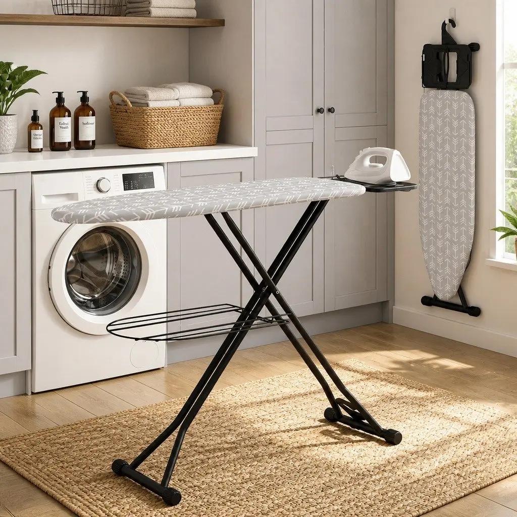 Foldable Ironing Board for Laundry Room Heavy Duty Steel Frame 7 Height Settings