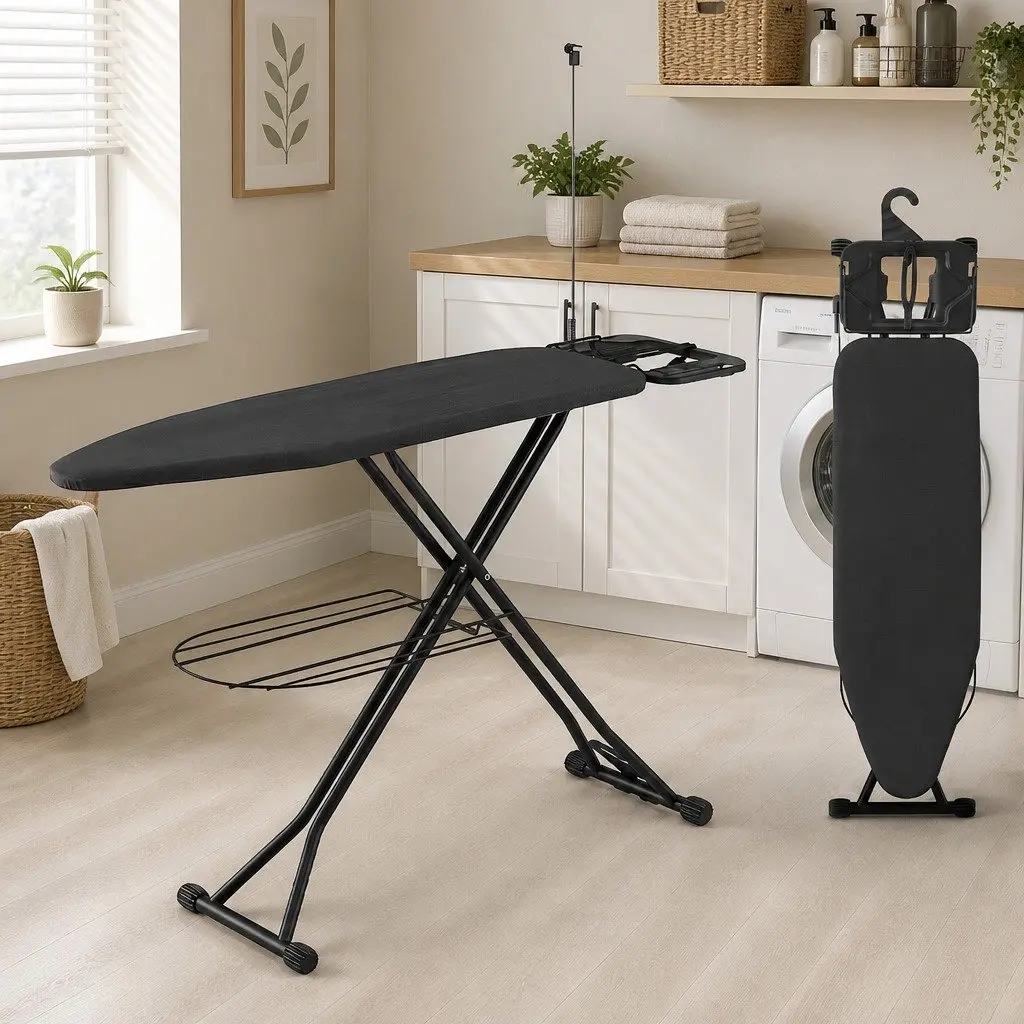 Foldable Ironing Board Laundry Room Adjustable Height Heavy Duty Steel Frame