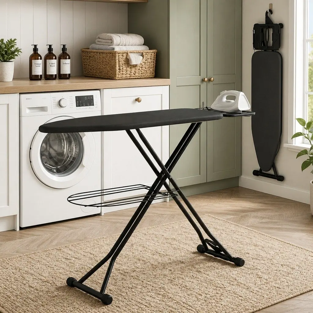 Foldable Ironing Board Laundry Room Adjustable Height Heavy Duty Steel Frame