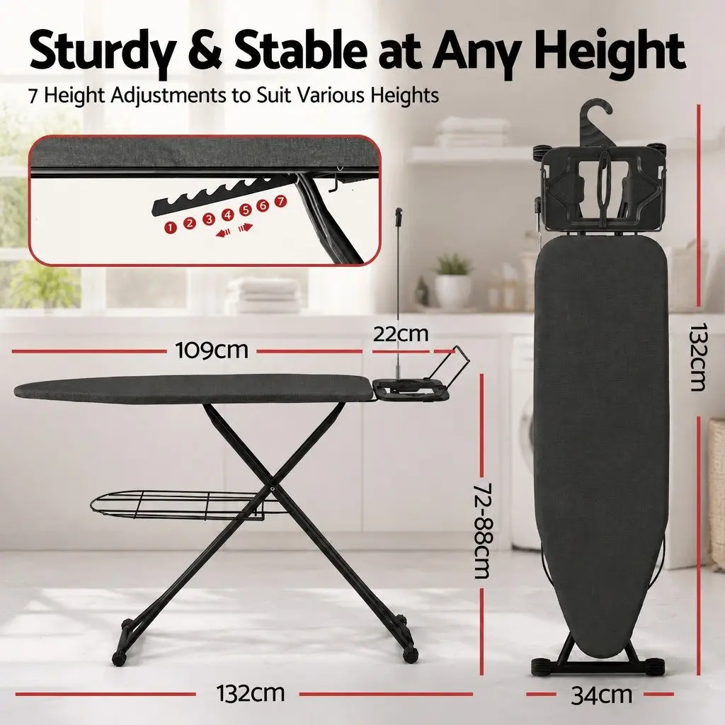 Foldable Ironing Board Laundry Room Adjustable Height Heavy Duty Steel Frame