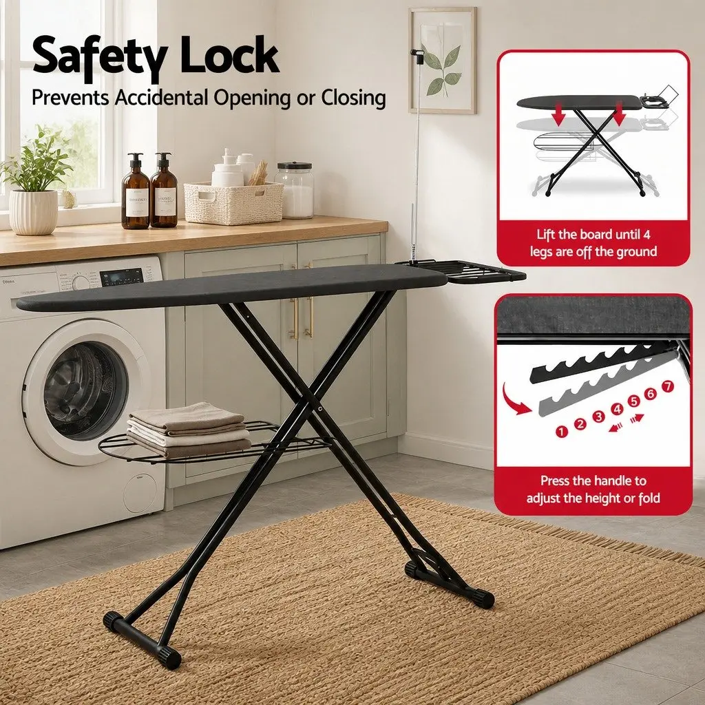 Foldable Ironing Board Laundry Room Adjustable Height Heavy Duty Steel Frame