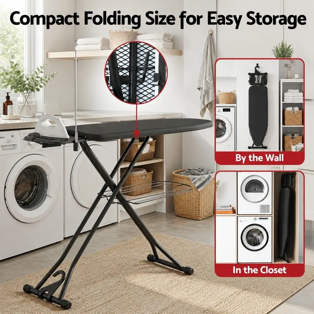 Foldable Ironing Board Laundry Room Adjustable Height Heavy Duty Steel Frame