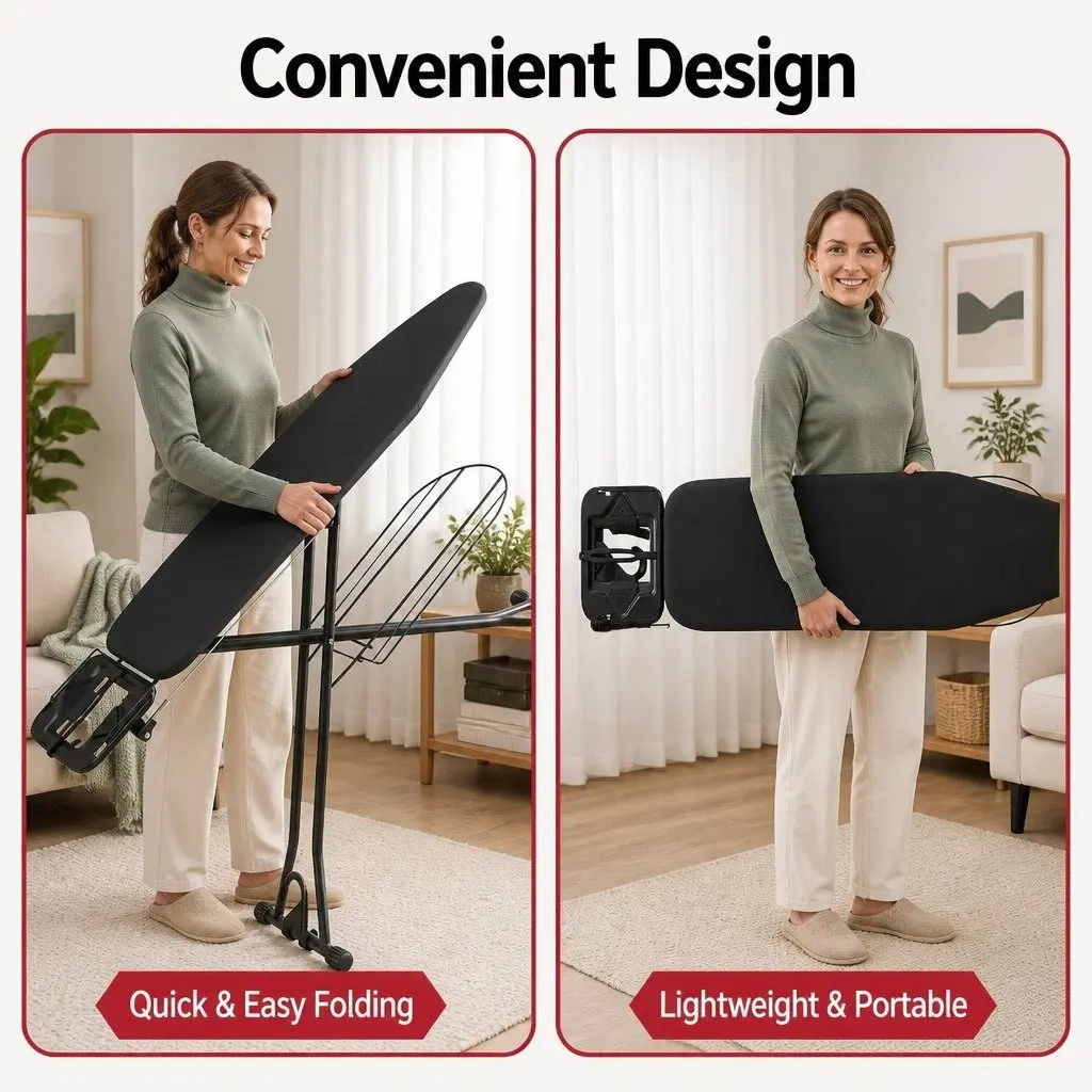 Foldable Ironing Board Laundry Room Adjustable Height Heavy Duty Steel Frame