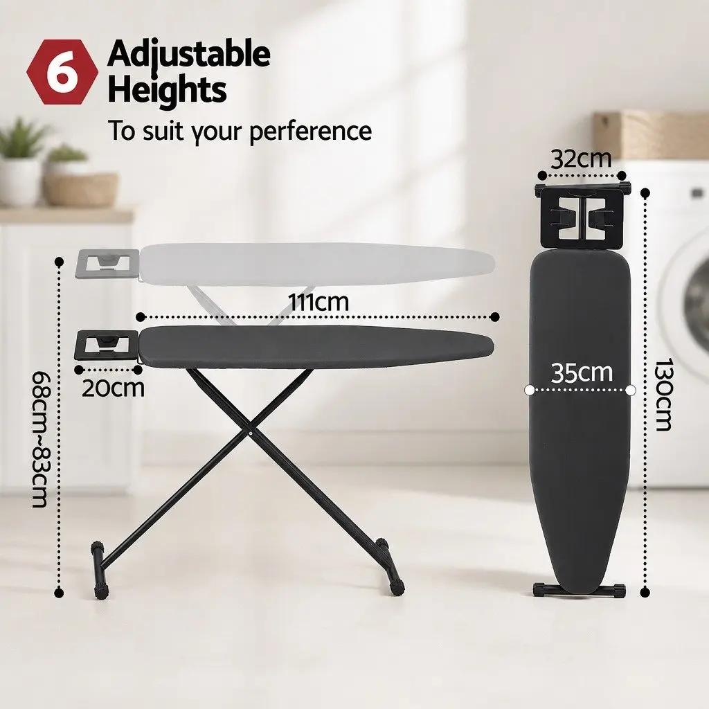 Foldable Ironing Board for Home Use Heavy Duty Steel Frame 6 Height Settings
