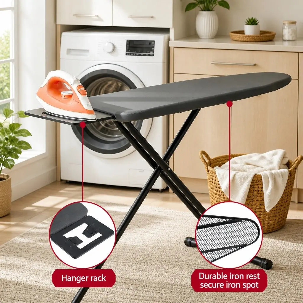 Foldable Ironing Board for Home Use Heavy Duty Steel Frame 6 Height Settings
