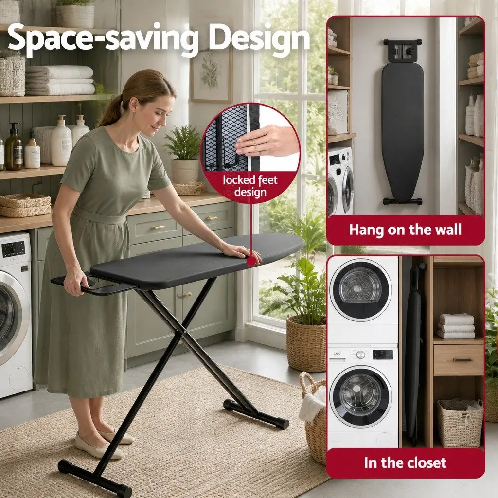 Foldable Ironing Board for Home Use Heavy Duty Steel Frame 6 Height Settings
