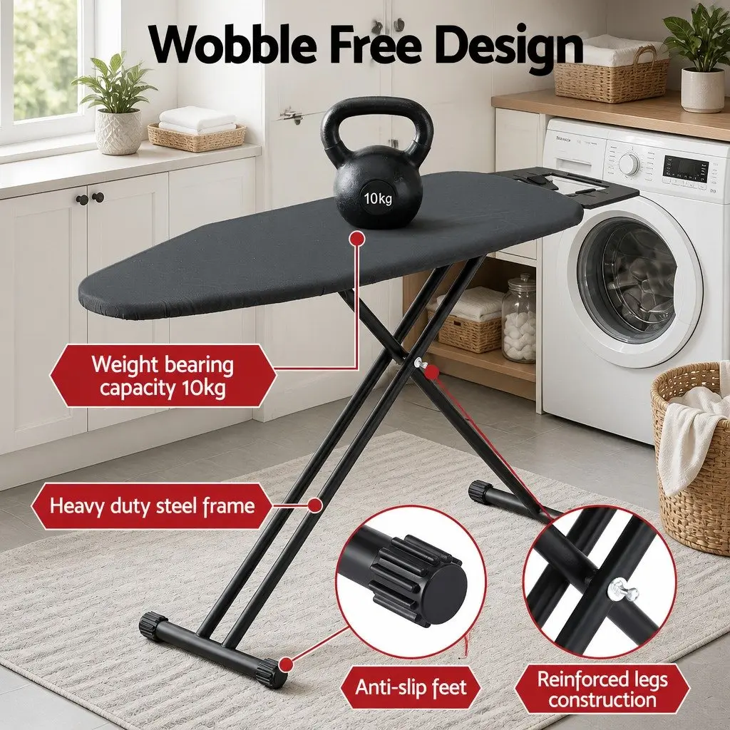 Foldable Ironing Board for Home Use Heavy Duty Steel Frame 6 Height Settings