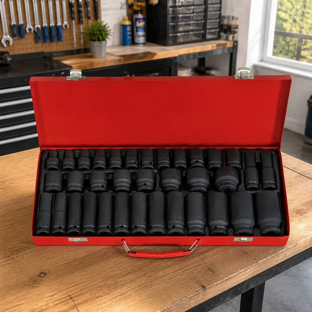Impact Socket Set 35 Piece 1/2 Drive 8-32mm Metric 6-Point Deep Short Sockets