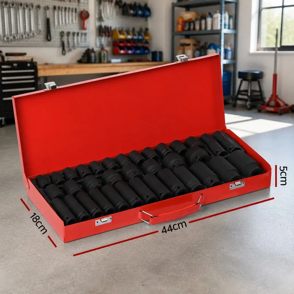 Impact Socket Set 35 Piece 1/2 Drive 8-32mm Metric 6-Point Deep Short Sockets