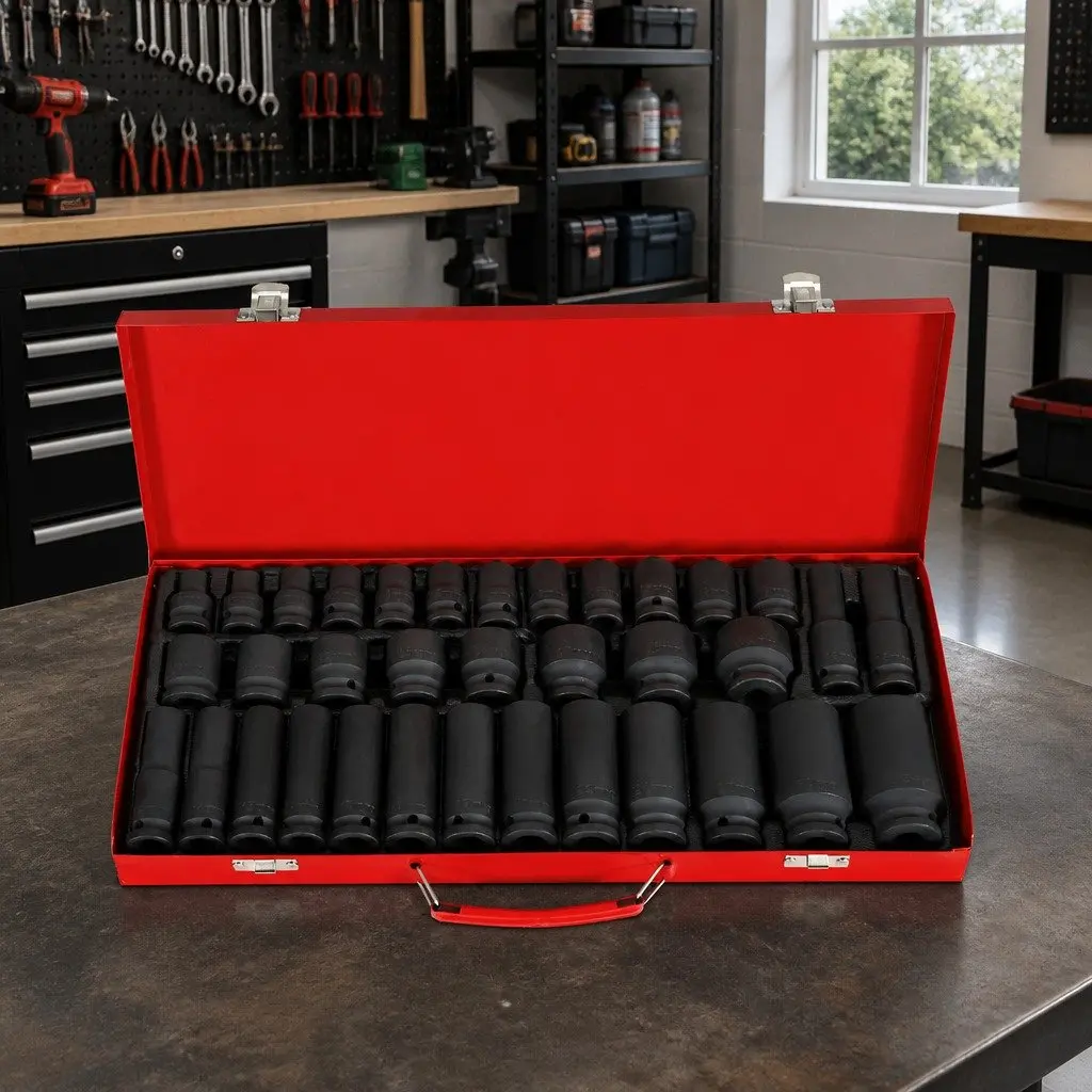 Impact Socket Set 35 Piece 1/2 Drive 8-32mm Metric 6-Point Deep Short Sockets