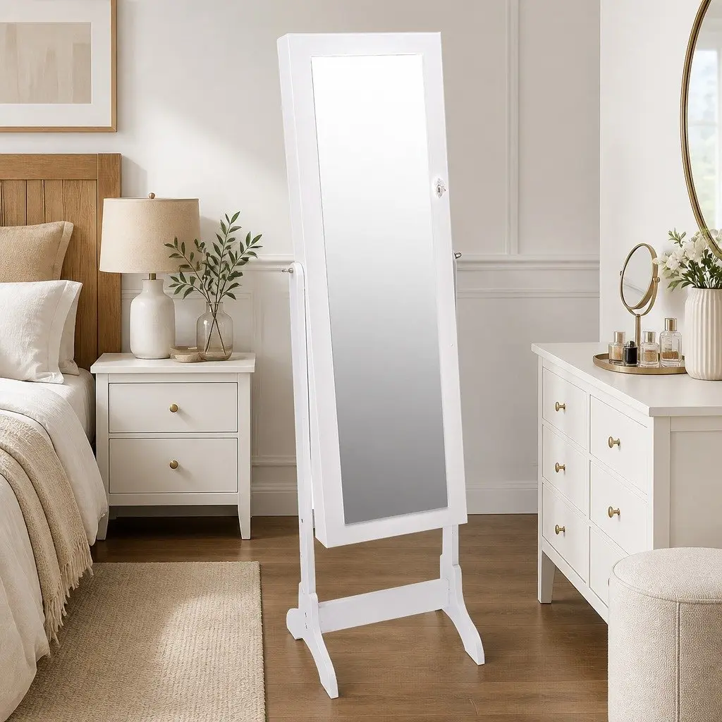Jewellery Cabinet Makeup Storage Floor Standing Organiser 6 Shelves White 41.5x38x155cm