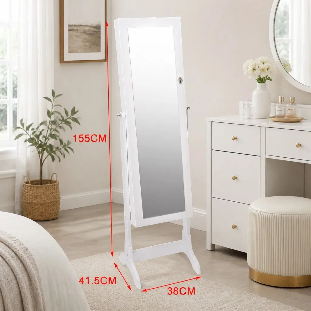Jewellery Cabinet Makeup Storage Floor Standing Organiser 6 Shelves White 41.5x38x155cm