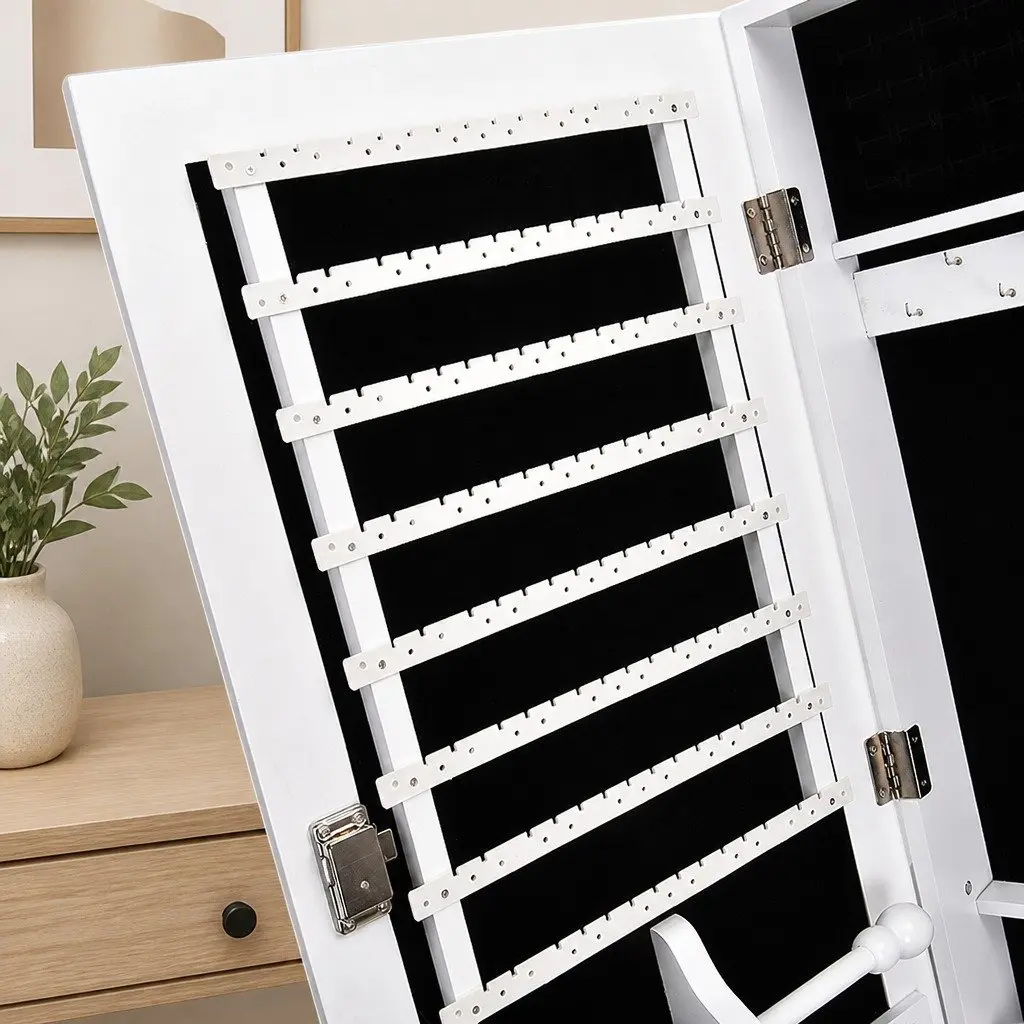 Jewellery Cabinet Makeup Storage Floor Standing Organiser 6 Shelves White 41.5x38x155cm