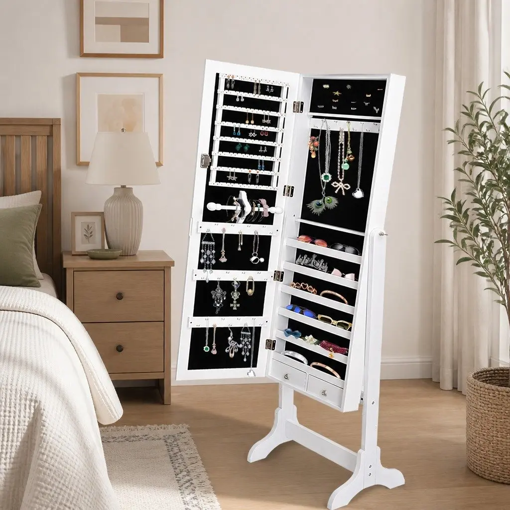 Jewellery Cabinet Makeup Storage Floor Standing Organiser 6 Shelves White 41.5x38x155cm