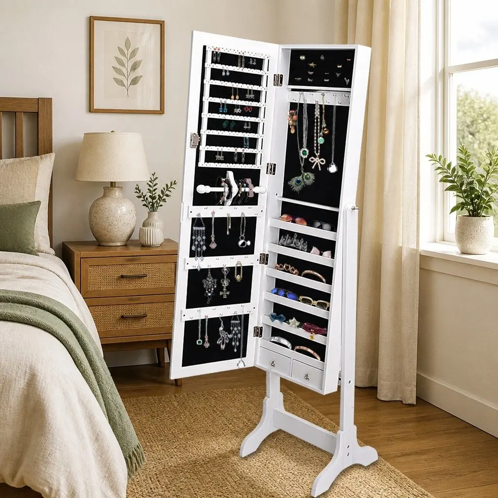 Jewellery Cabinet Makeup Storage Floor Standing Organiser 6 Shelves White 41.5x38x155cm