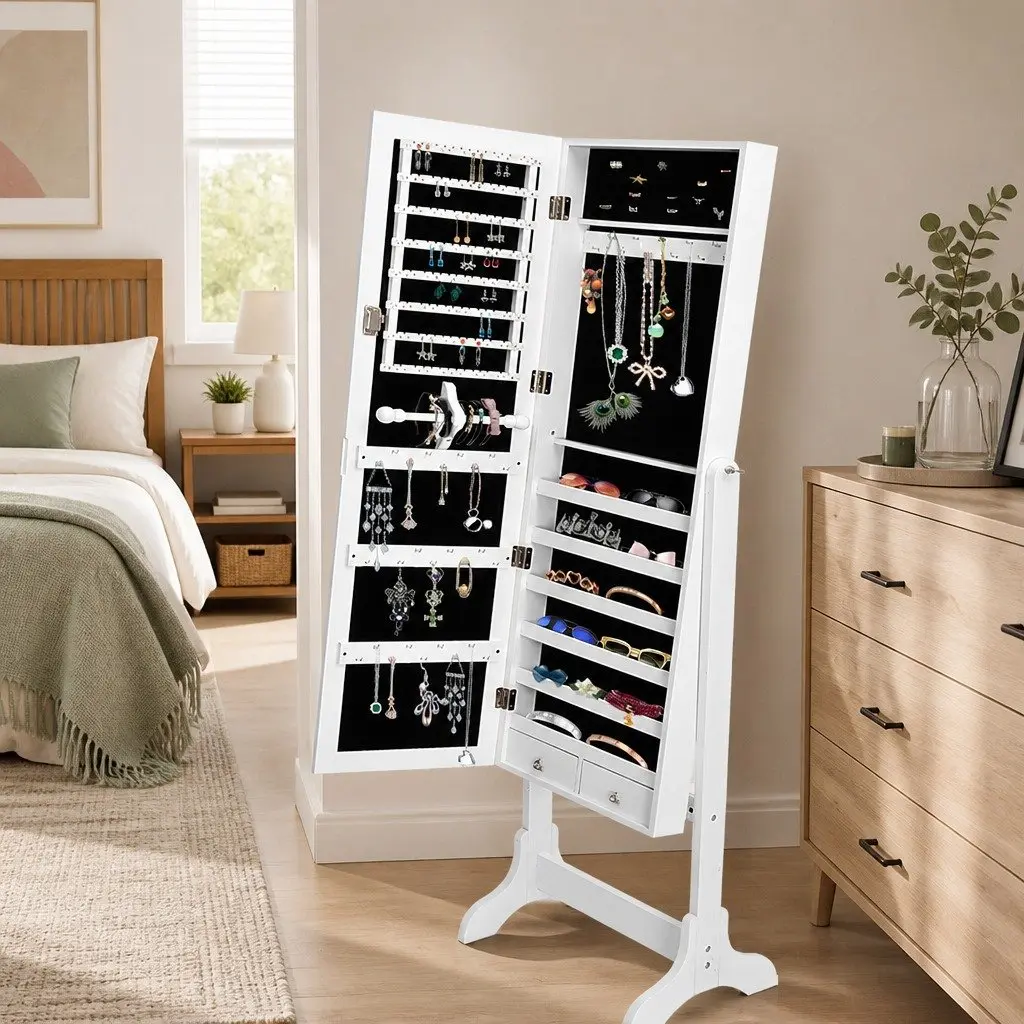 Jewellery Cabinet Makeup Storage Floor Standing Organiser 6 Shelves White 41.5x38x155cm