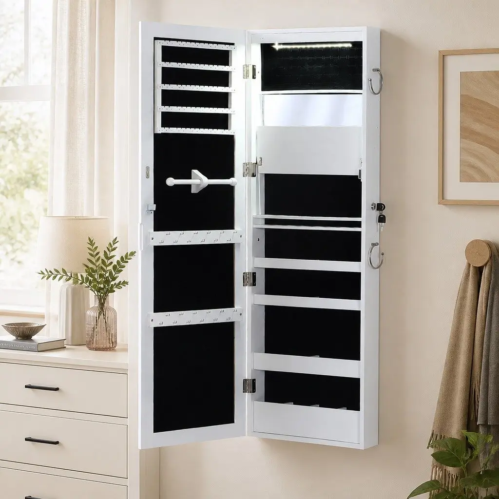 Jewellery Cabinet Full Length Mirror Wall Mounted Door Hanging Storage Organiser 37cm x 9cm x 122cm