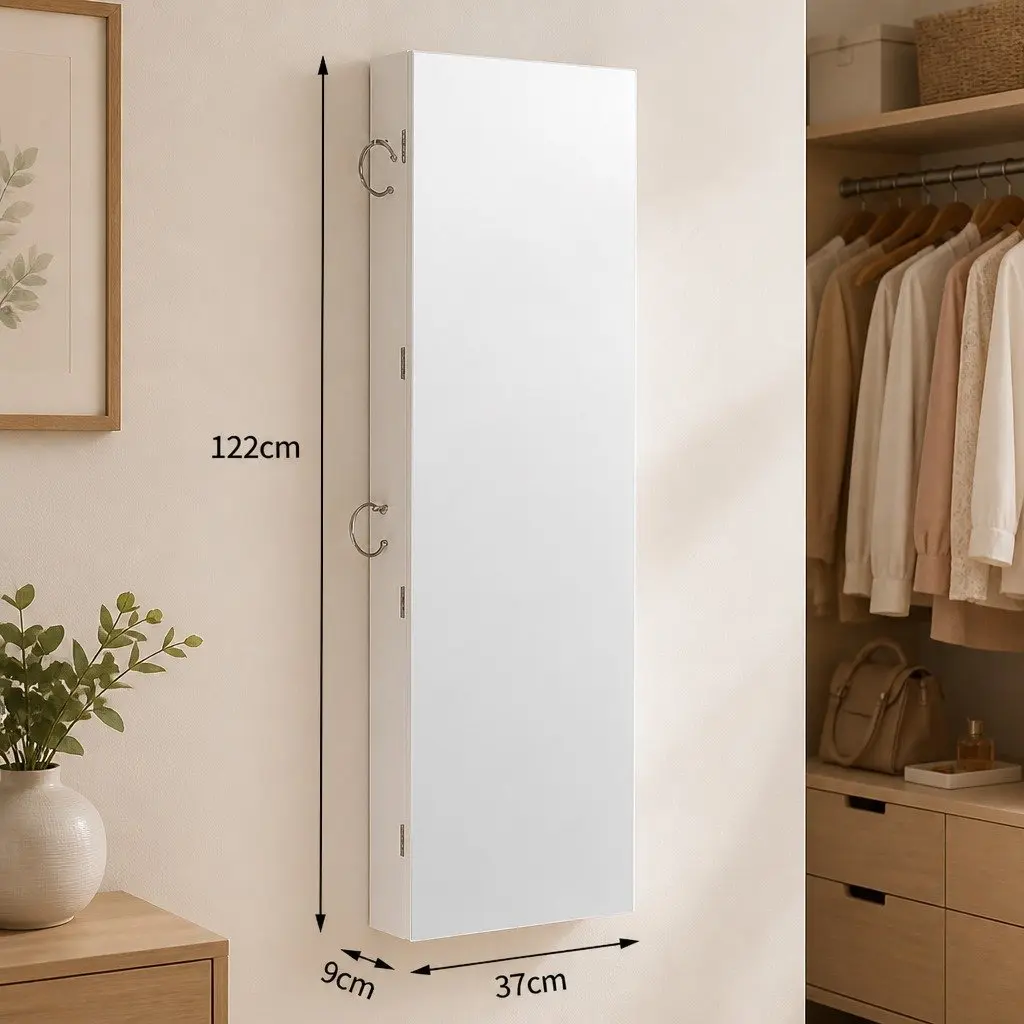 Jewellery Cabinet Full Length Mirror Wall Mounted Door Hanging Storage Organiser 37cm x 9cm x 122cm