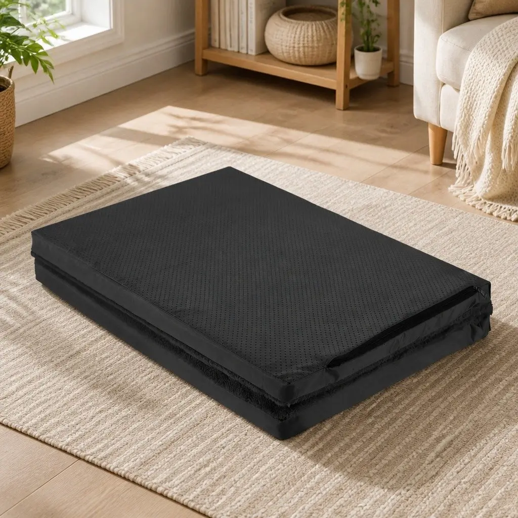 Foldable Pet Bed Dog Puppy Large Black Plush Foam Portable Handle Sleep Mat