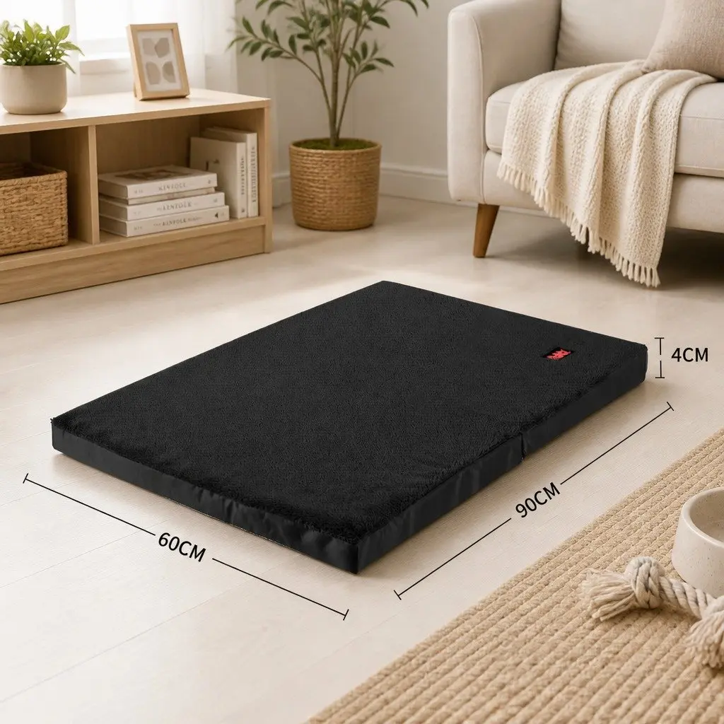 Foldable Pet Bed Dog Puppy Large Black Plush Foam Portable Handle Sleep Mat