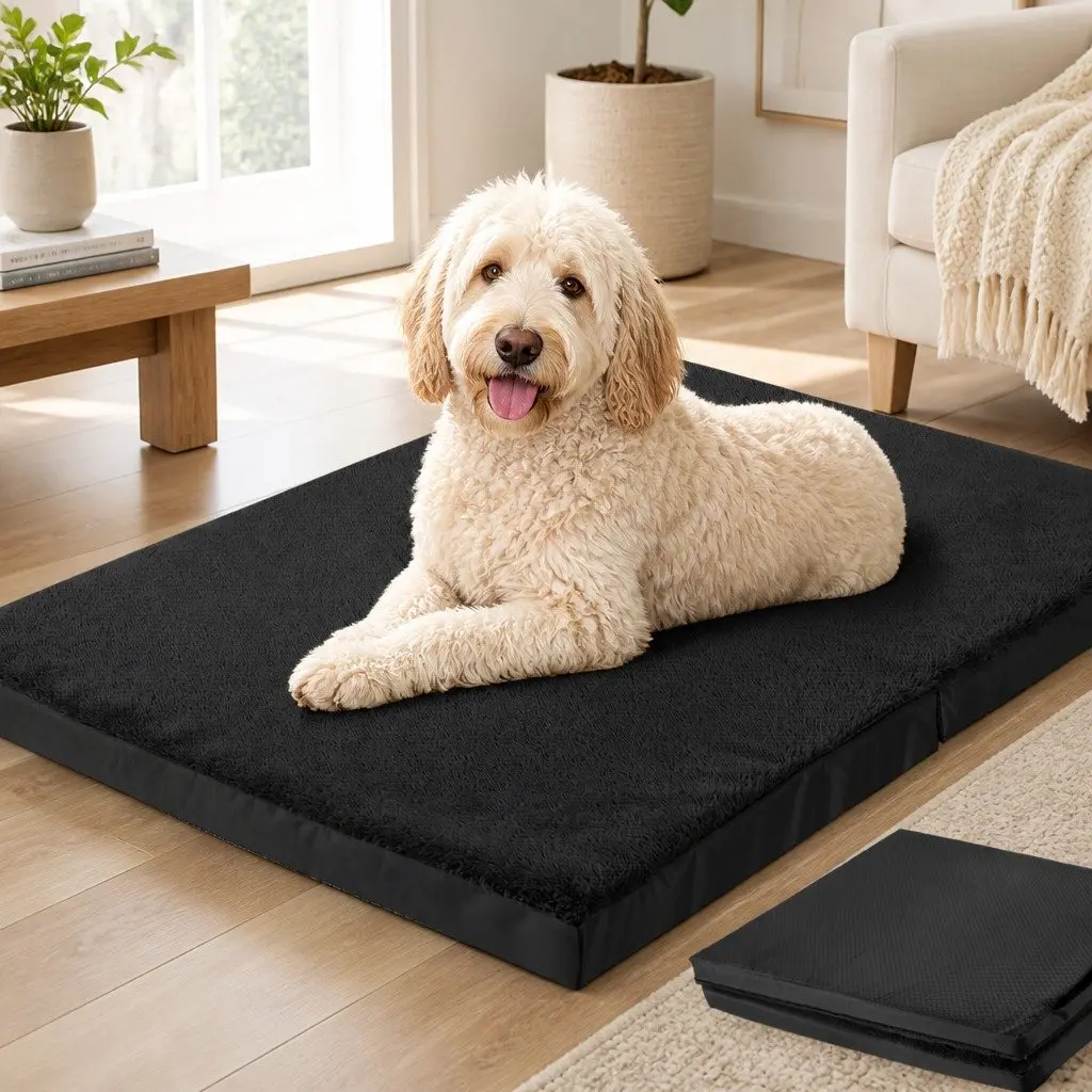 Foldable Pet Bed Medium Black Dog Puppy Orthopedic Portable Washable Cover