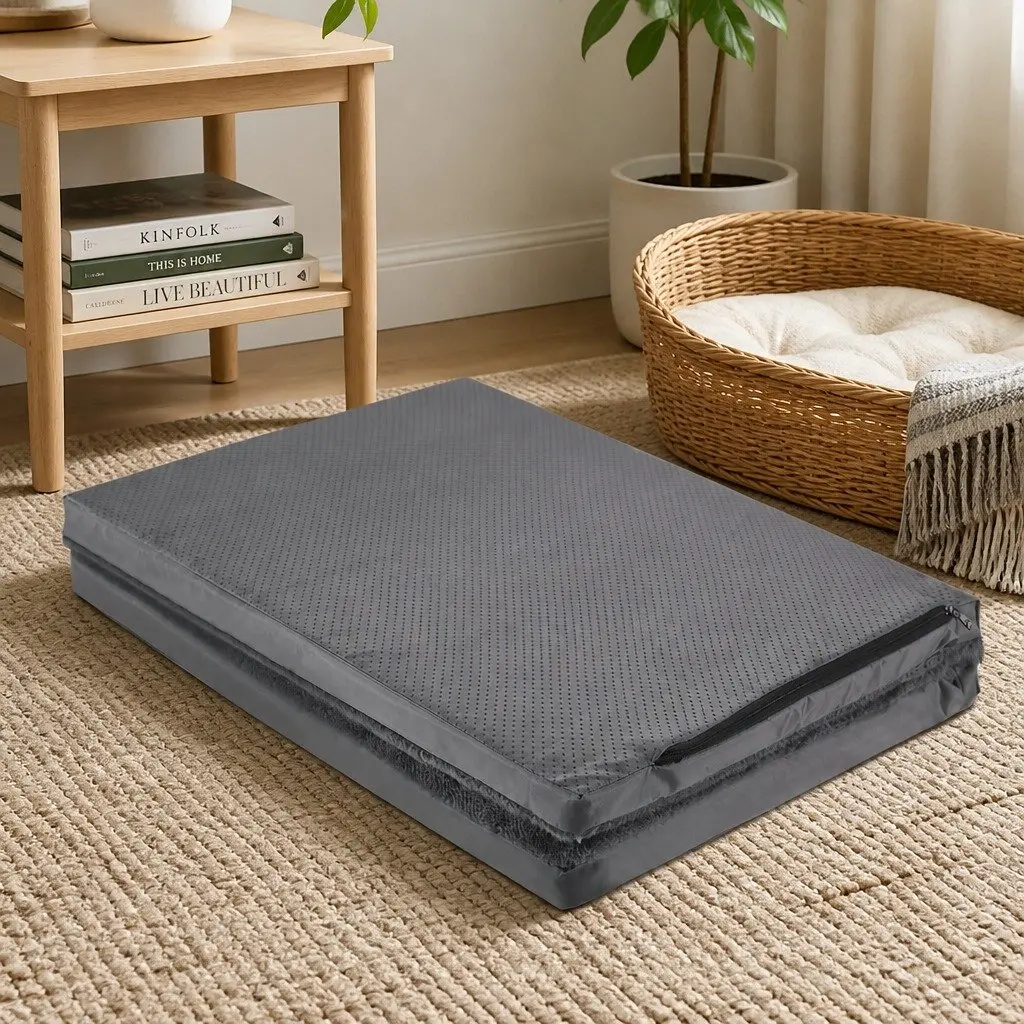 Foldable Pet Bed for Dogs and Puppies X-Large Grey Portable Washable Cover