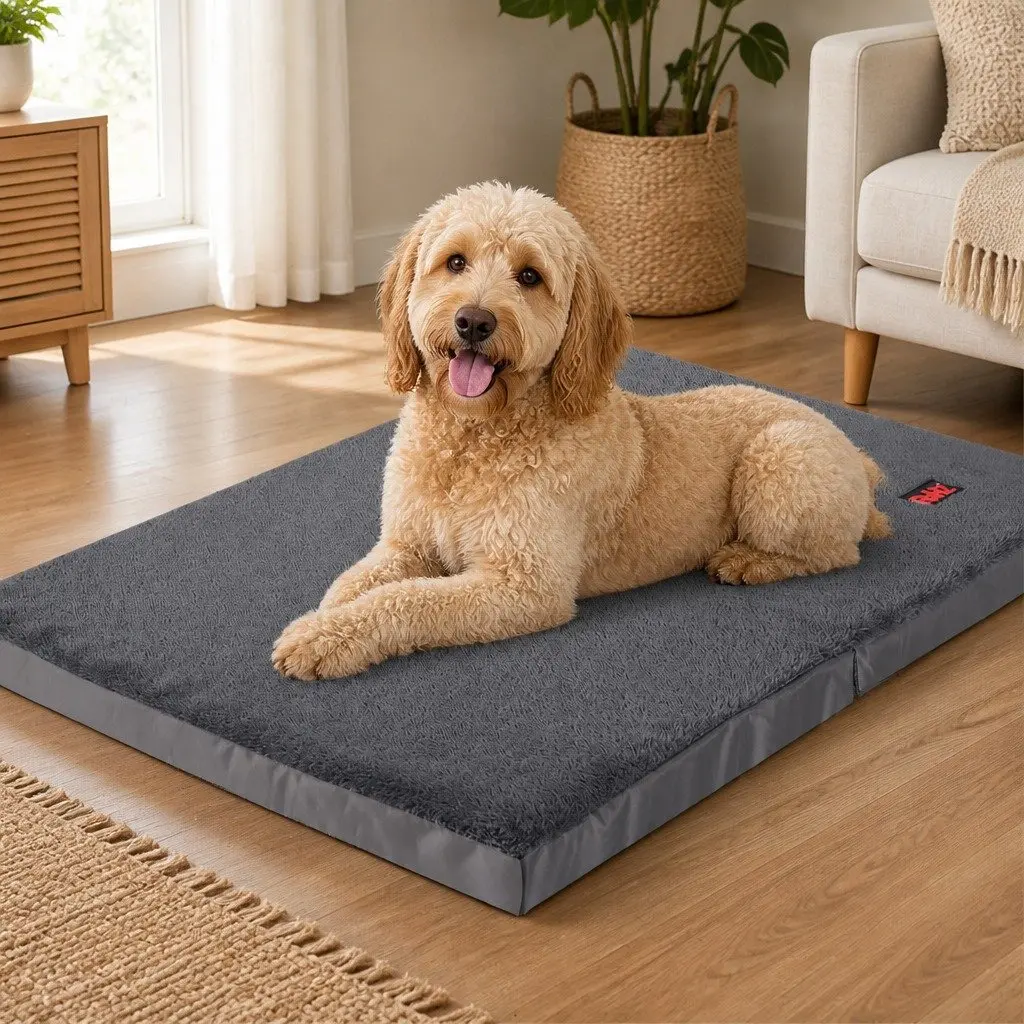 Foldable Pet Bed for Dogs and Puppies X-Large Grey Portable Washable Cover