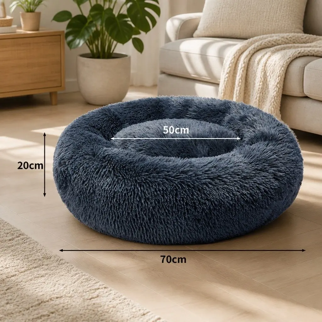 Pet Bed Donut-shaped Large Dark Grey for Home 70cm Diameter 20cm Height