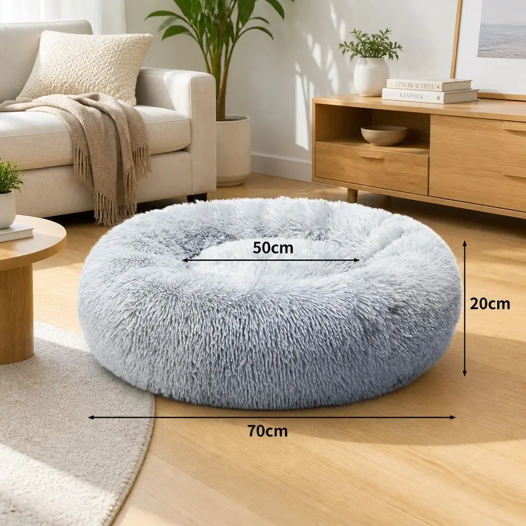 Pet Bed Dog Beds Donut Shaped Mattress Large Grey Calming Comfort Cushion