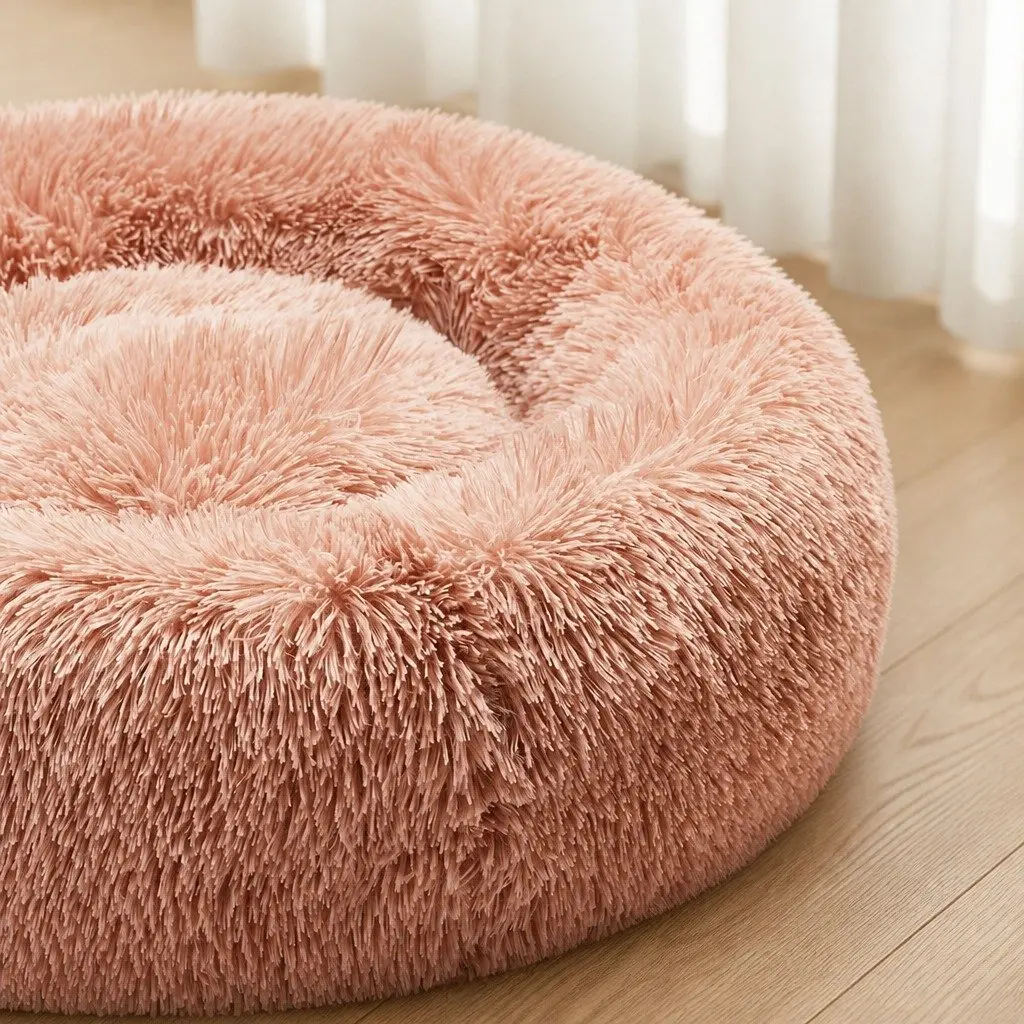 Large Donut Pet Bed Cat Dog Calming Nest Round Cushion Non-Slip Pink