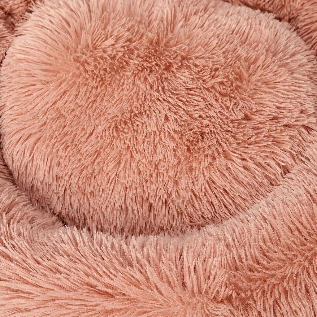 Large Donut Pet Bed Cat Dog Calming Nest Round Cushion Non-Slip Pink