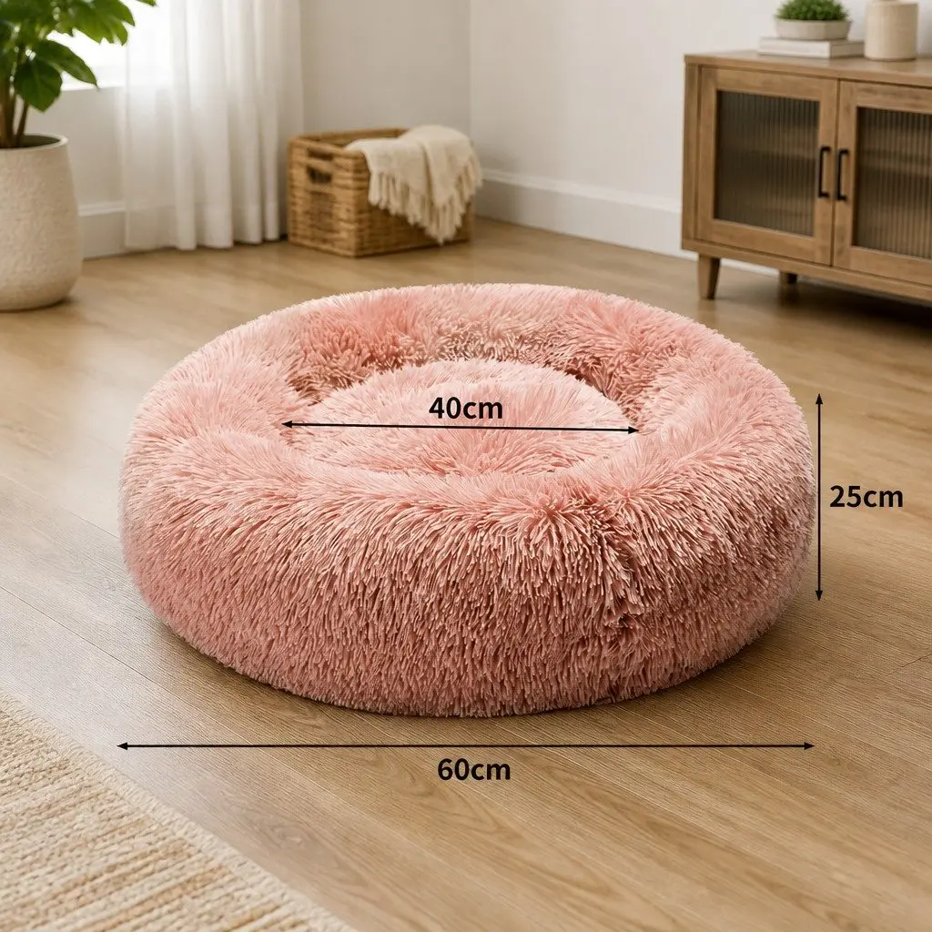 Pet Bed for Cats and Dogs Medium Donut Nest Calming Pink Plush