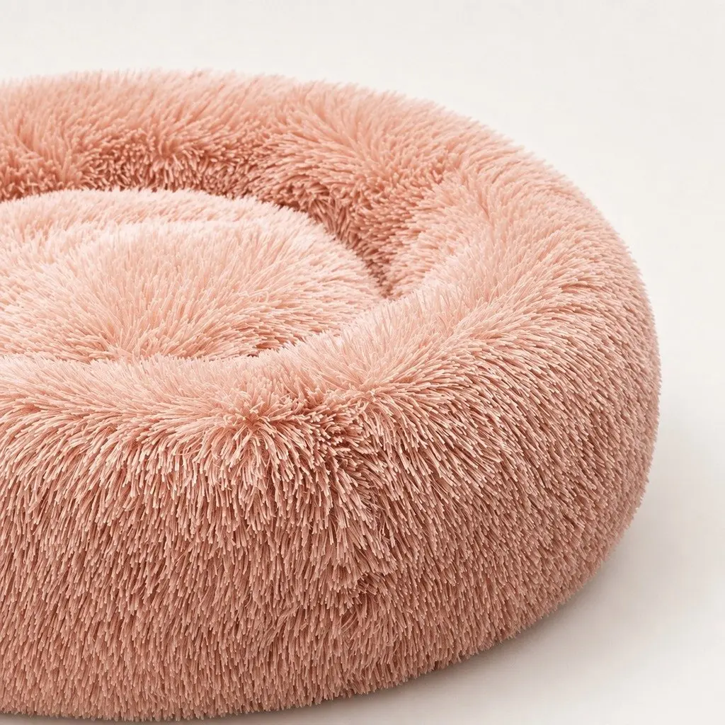 Pet Bed for Cats and Dogs Medium Donut Nest Calming Pink Plush