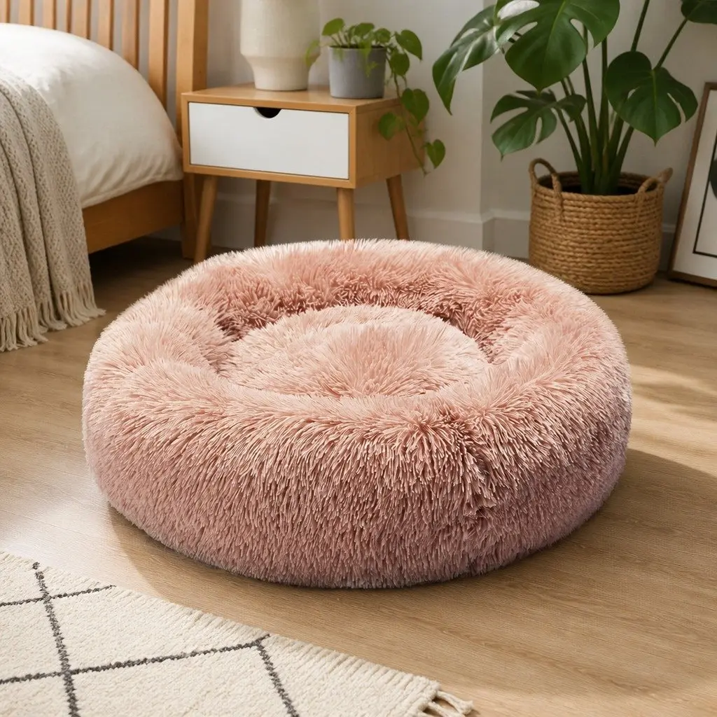 Pet Bed Donut Nest Calming Raised Rim Small S Pink