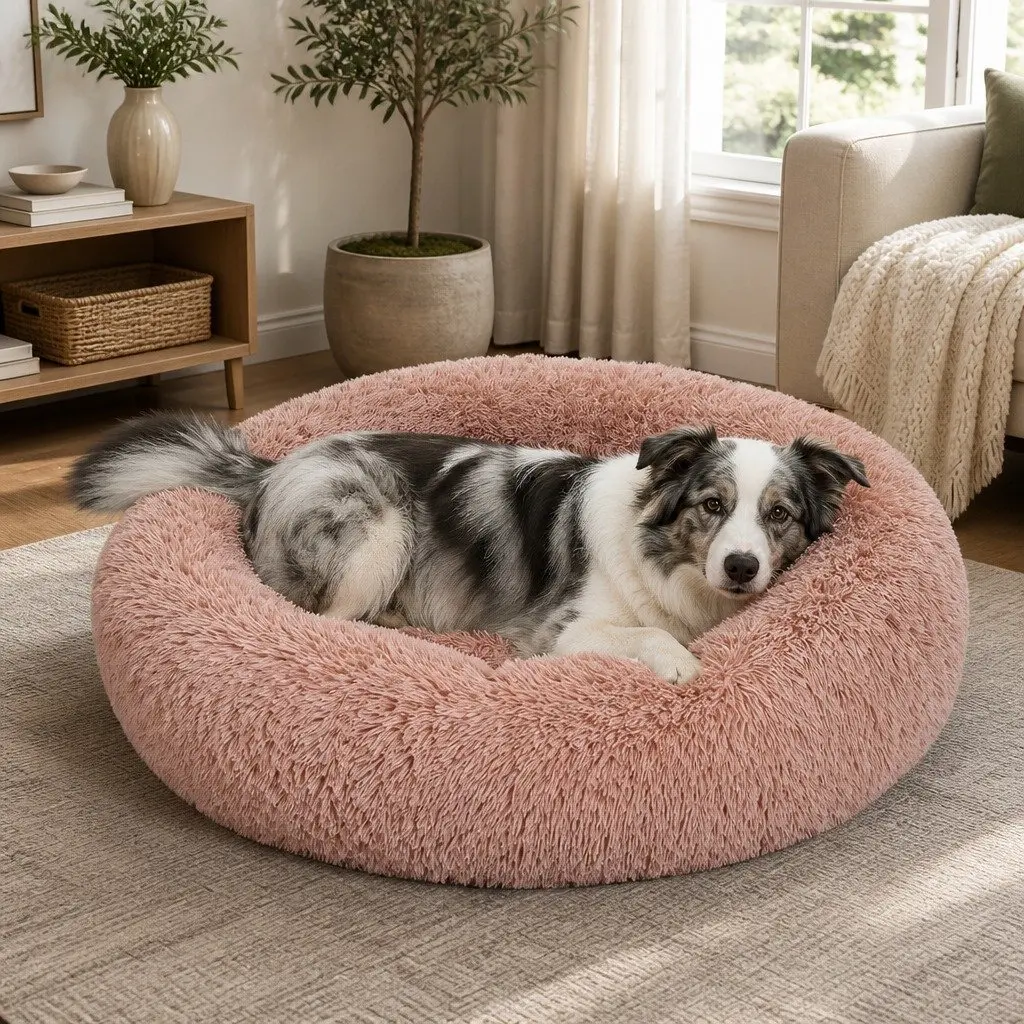 Pet Bed Donut Nest Calming Raised Rim Small S Pink