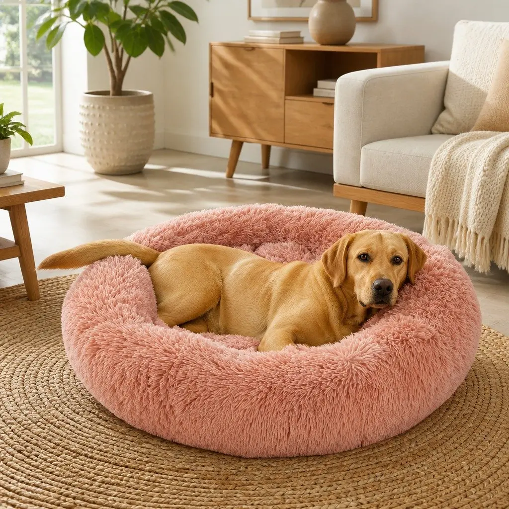 Pet Bed Donut Nest Calming Raised Rim Small S Pink