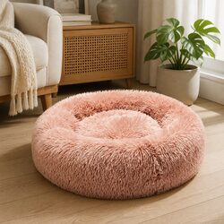 Pet Bed Cat Dog Donut Nest Calming Bed XL Pink Raised Rim Machine Washable