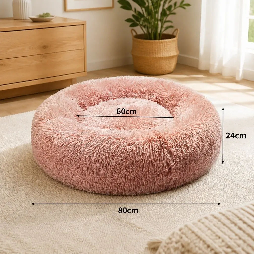 Pet Bed Cat Dog Donut Nest Calming Bed XL Pink Raised Rim Machine Washable