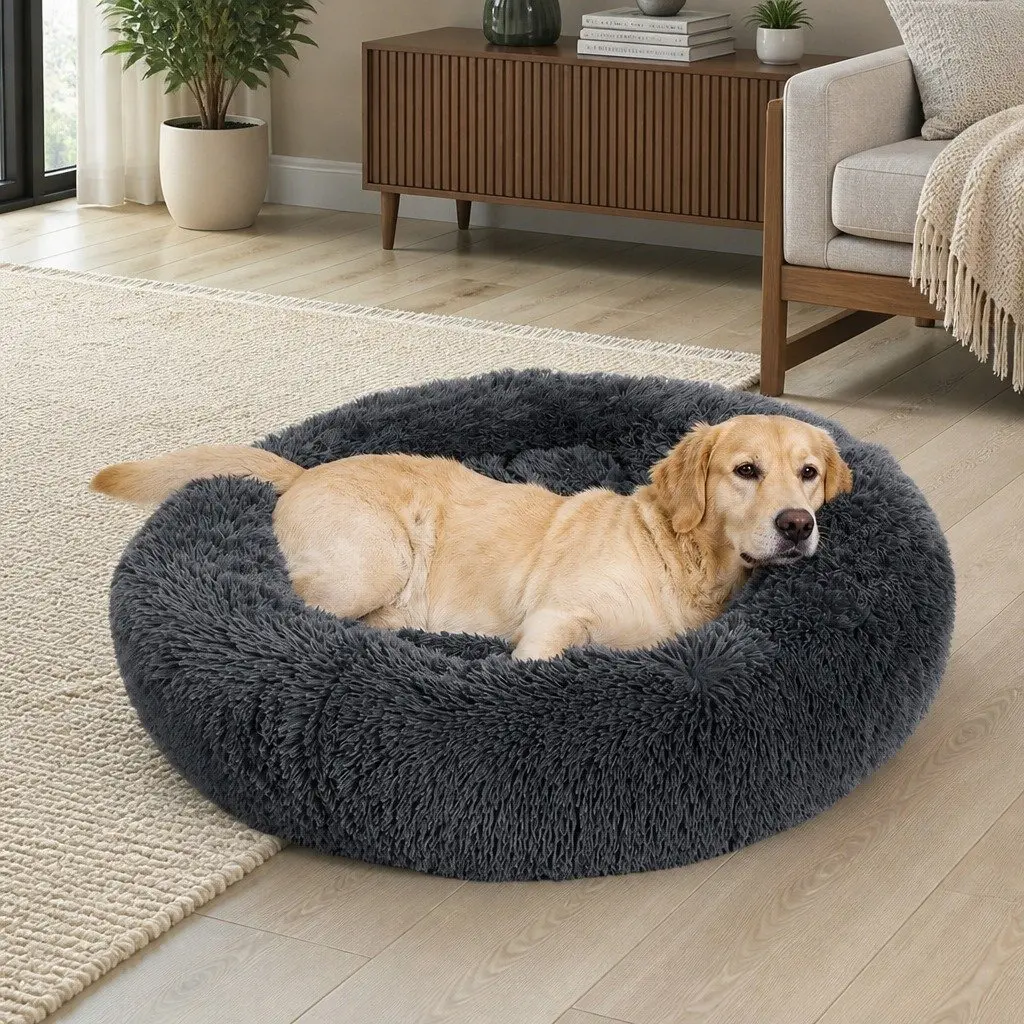 Pet Bed Cat Dog Donut Nest Calming Bed XL Pink Raised Rim Machine Washable