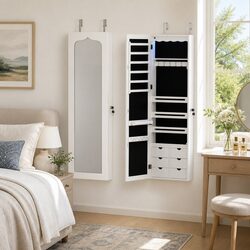 Jewellery Cabinet Specifications: LED Mirror, MDF, Lockable