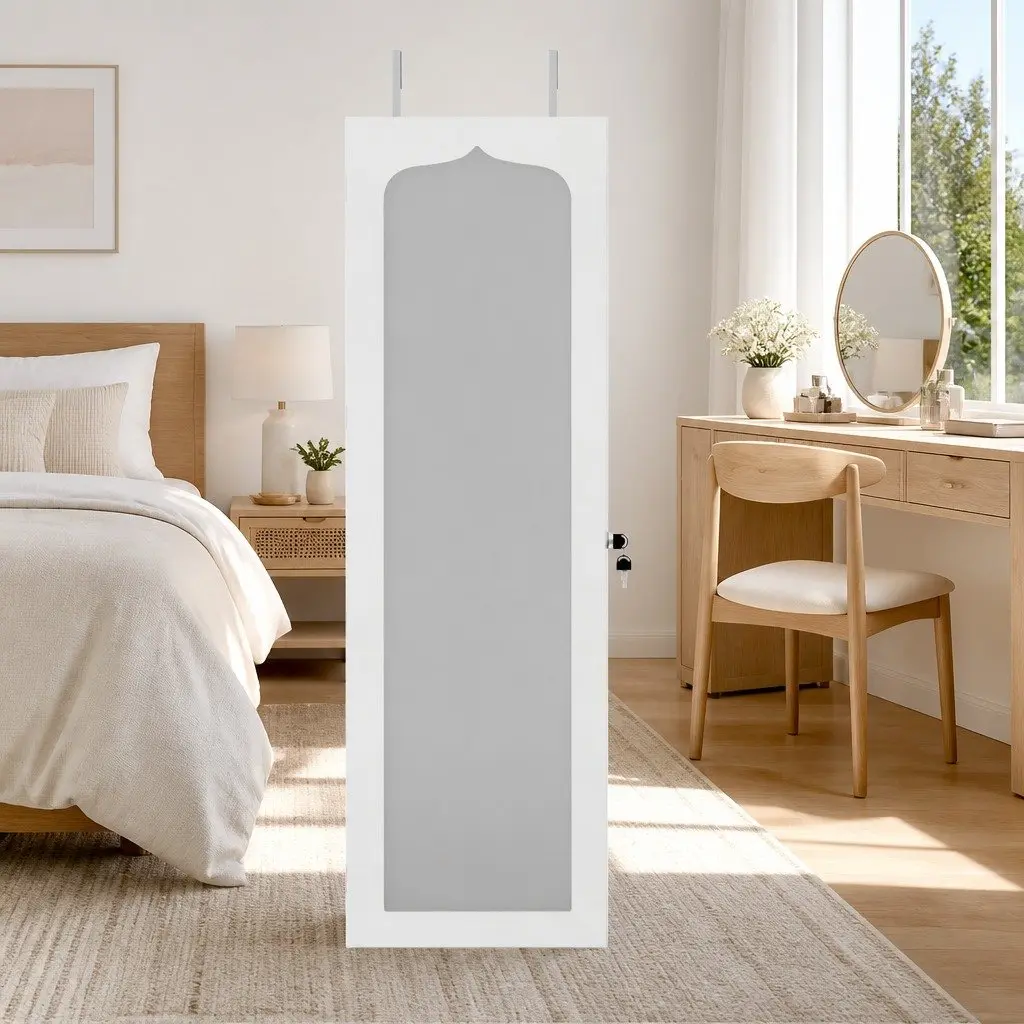 Jewellery Cabinet Wall Mount Over Door Full Length Mirror LED Light White