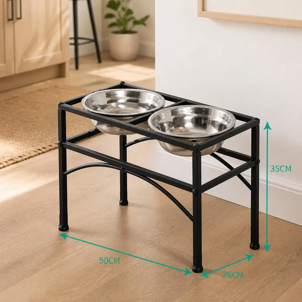 Dual Elevated Pet Dog Puppy Raised Feeding Dishes Large Stainless Steel Bowls